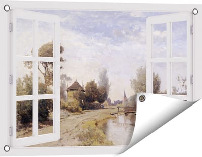 Gards Tuinposter Doorkijk Landschap bij Kortenhoef - Paul Joseph Constantin Gabriël - 60x40 cm - Tuindoek - Tuindecoratie - Wanddecoratie buiten - Tuinschilderij