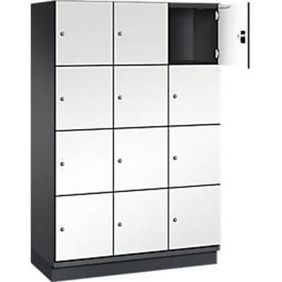C+P Cambio lockerkast, 3 vakken, 12 vakken, met plint, B 1200 x D 525 x H 1980 mm, zwart-grijs/wit