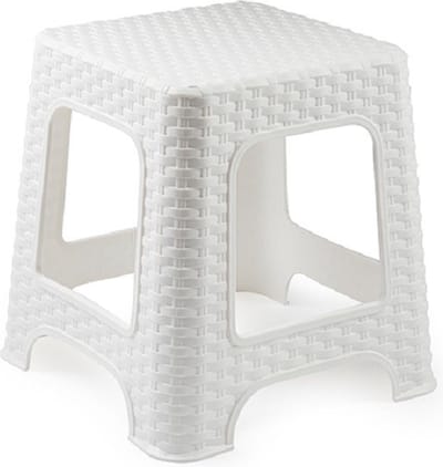 Plasicforte opstapje/krukje - wit - rotan kunststof - 32 x 32 x 30 cm - trapjes - bijzet krukjes