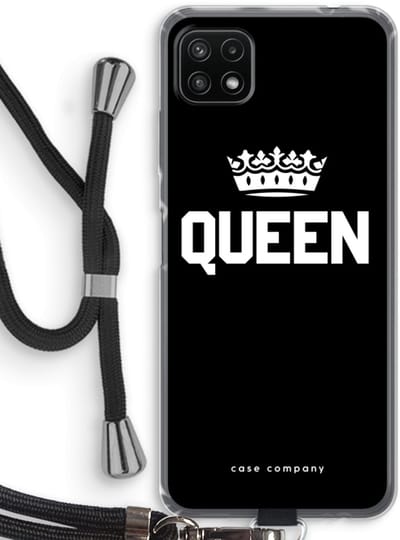 Case Company® - Hoesje met koord geschikt voor Samsung Galaxy A22 5G hoesje met Koord - Queen zwart - Telefoonhoesje met Zwart Koord - Bescherming aan alle Kanten en Over de Schermrand