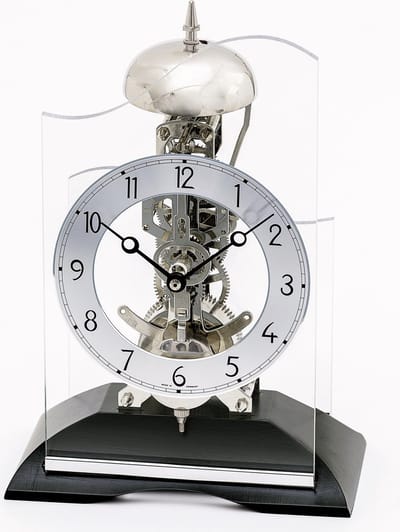AMS T1188 - Tafelklok - Analoog - Overig - Hout - Aluminium - Mineraal Glas - 14-daags Mechanisch Uurwerk - Cijfers - Houtskool Grijs