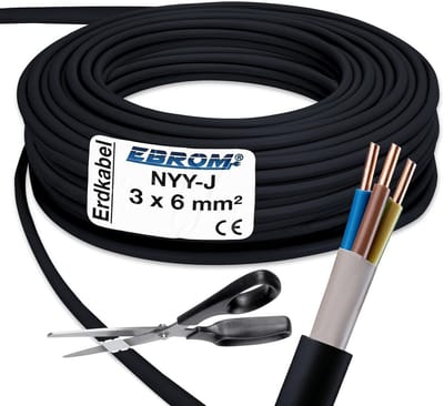 Krachtige Stroomkabel NYY-J 3x6mm² Zwart - Aardkabel voor Binnen en Buiten Installatie