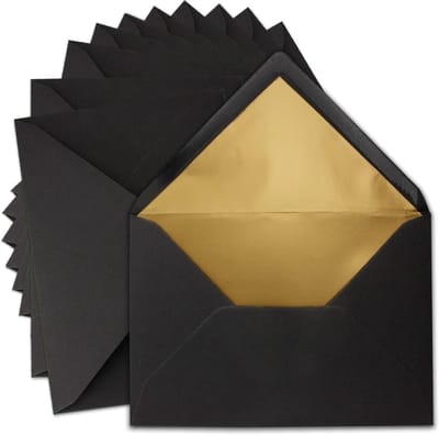 50 C5 Zwarte Enveloppen van Kraftpapier met Luxe Gouden Voering - Ideaal voor Uitnodigingen