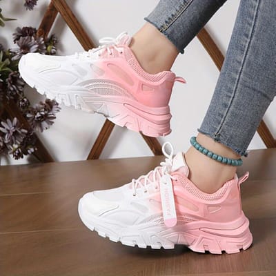 Baskets épaisses à dégradé pour femmes, baskets de course à lacets à la mode, chaussures de sport polyvalentes 40 gray