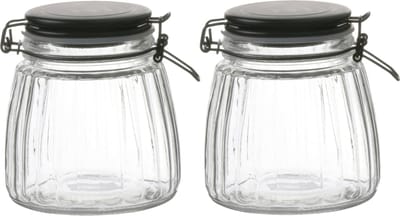 Urban Living Weckpot/inmaakpot - 2x - 1L - glas - met beugelsluiting - mat zwarte deksel