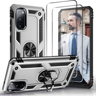 Hoesje Geschikt Voor Samsung Galaxy S20 FE Hoesje Armor case Ring houder / vinger houder TPU backcover - Zliver met 2 pack screenprotector