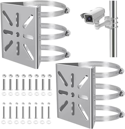 Mast en Camera Houder Set voor Bewakingscamera’s - Roestvrij Staal, 20 cm, Verstelbare Clips, Geschikt voor Binnen en Buiten