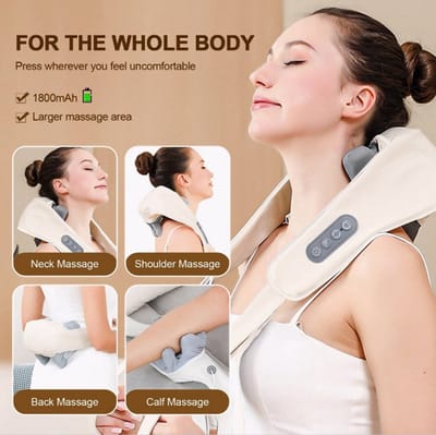 Draadloze Nek- en Schoudermassager – Shiatsu Kneding Massager voor Nek en Rug, Ontspannende Massage Schaal | Nek- en Schoudermassage Apparaat