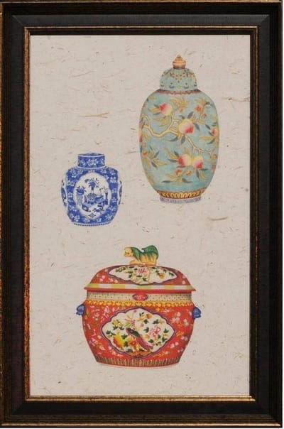 Fine Asianliving Chinees Schilderij met Lijst Chinese Porselein Potten Multicolour B41xH68cm