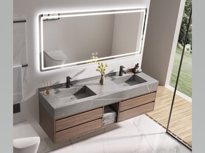 Haviklux Badkamermeubel - 2 persoons - 120 cm - Hout decor - Complete badmeubelset incl. kranen