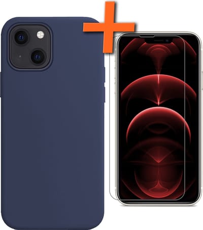 Hoes - Met Screenprotector - Geschikt voor Apple iPhone 14 - Sterk & Shockproof - Back Cover - Siliconen Case - Telefoon Hoes - Donkerblauw