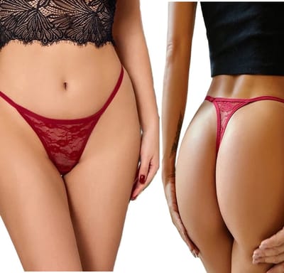 Luxe Erotische Slip I Sexy Slipje Met Bloemen I Kanten String I Erotisch Ondergoed I Maat M I Rood