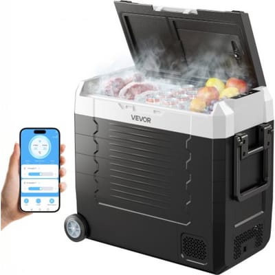 VEVOR Auto Kofferklimaatregelaar, DC 12/24V AC100-240V Compressor Elektrische Cooler, -20°C tot 20°C Truck Klimaatorgeel met APP Besturing, Riem & Dubbele Zone, 55L Auto Cooler voor RVs, Boten, Camping, Visschen