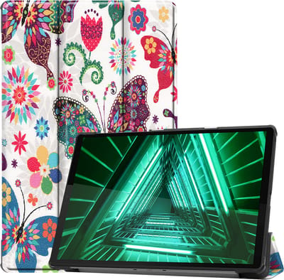 Hoesje - Geschikt voor Lenovo Tab M10 FHD Plus (2e / 2nd Generatie) - Dun & Stevig - Hardcover Book Case - Trifold Bookcase Hoes - Hard Cover - Tablethoes - Vlinders