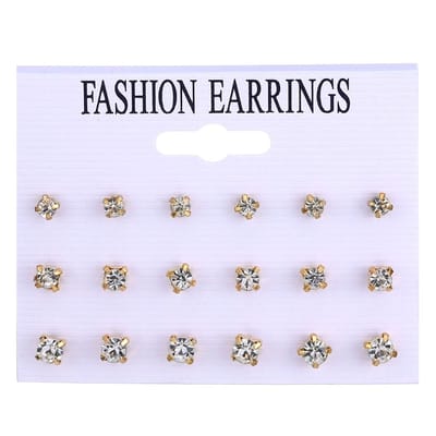 Fako Bijoux® - Oorbellen - Steker - Zirkonia - 4-6-8mm - Transparant - 12 Paar