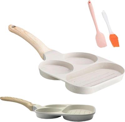 Braadpan Kookgerei - Pannenkoeken Grillpan - Ontbijt Koken - Drie Zones - 19 cm - Zwart