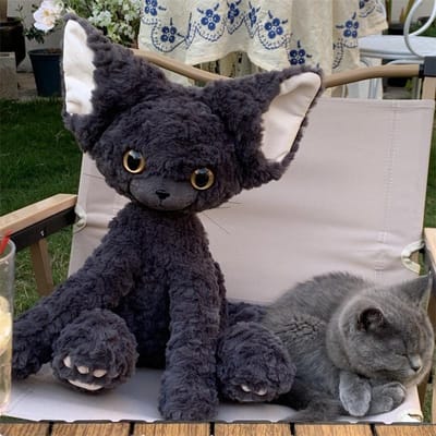 Swag Coole Devon Rex Kat Pluche Knuffel Gevuld Krullend Haar Geest Van Zwarte Katten Kittens Pluche Speelgoed Verjaardagscadeau Voor Meisje Jongen Cadeau abou37-40cm