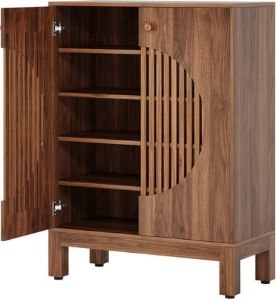DMG Supply Schoenenkast met Deuren - 5 Lagen - Verstelbare Planken - Lamellendeuren - Bruin - 73 x 35 x 101 cm