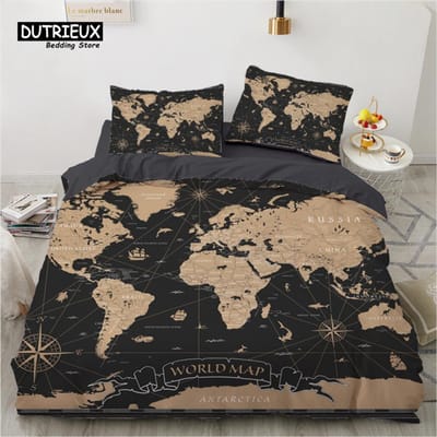 Dekbedovertrek Kompas Vintage Wereldkaart Beddengoedset Nautisch Kompas Op Achtergrond Oude Kaart Dekbedovertrek Voor Kinderen Volwassenen Decor EU Double(200x200cm)