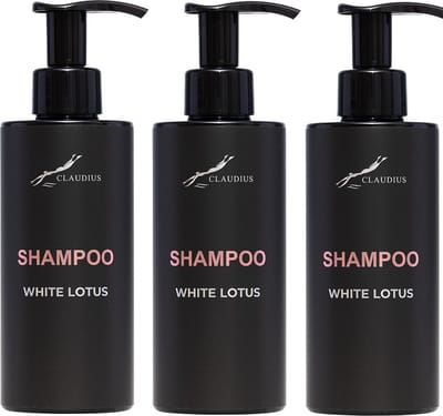 Shampoo White Lotus 300 ml - met pomp - zwarte fles - set van 3 stuks - voordeelverpakking - haarverzorging