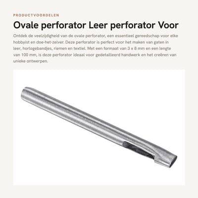 Dailygoods- Perforator Ovaal 45# Staal - Holle Gaten - Handgereedschap - Leren Tas - Snijden Meerdere Lagen - 100 mm Lengte - Leerpunt