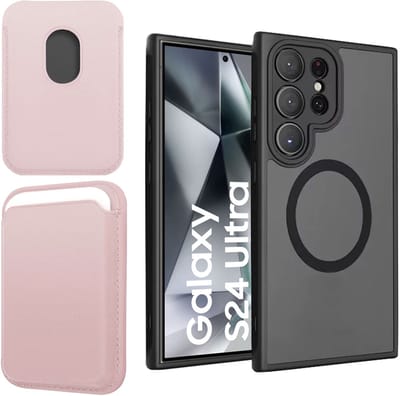 Hoesje + Pasjeshouder geschikt voor Samsung Galaxy S25 Ultra - Portemonnee geschikt voor MagSafe - Magnetisch - Pasjes Houder - Creditcardhouder - Rose