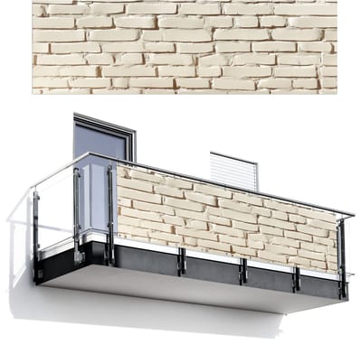 Balkonscherm 300x95 cm - Balkonposter Bakstenen - Muur - Licht - Wit - Balkon scherm decoratie - Balkonschermen - Balkondoek zonnescherm