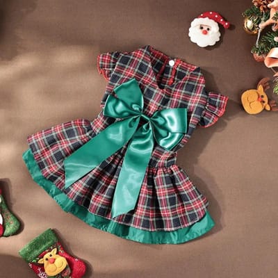 Kerst Hondenkleding Klassiek Geruit Lange Rok Strik Kerstfeest Verkleedkleding Huisdierkleding Hondenjurken voor Kleine Honden XL