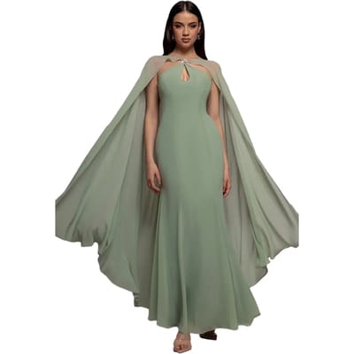 Vrouwelijke chiffon jurk met cape Goddiva Maxi
