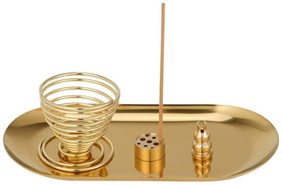Dailygoody - Gouden wierookbranderhouder - Wierookhouder voor meditatie - Stevig messing - Geschikt voor spiraalwierook en wierookstokjes - Perfect vo
