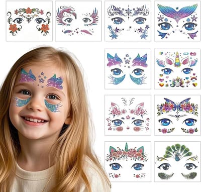 Glitter Face Tattoos - 10 stuks - Dieren, Eenhoorn, Zeemeermin - Speelse makeup voor feestjes - ShopVlot