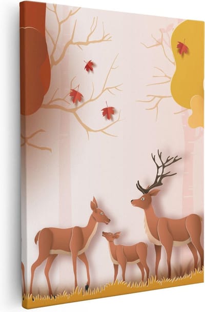 Artaza Canvas Schilderij Herfst Bos - 40x50 cm - Wanddecoratie Hert - Muurdecoratie Boom - Kamer Accessoires