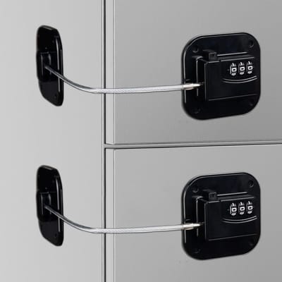 2-pack koelkastsloten, kastsloten, kindveilige kastsloten, met combinatiesloten voor koelkasten, geschikt voor koelkasten, kasten, ramen, laden, zelfklevende installatie, geen boren nodig (zwart)