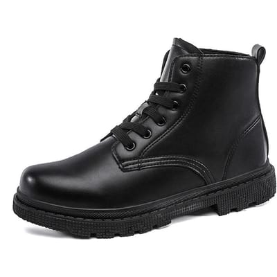 Heren Leren Laarzen Heren Tooling Veiligheidsschoenen voor Witte Casual Schoenen Britse Stijl Platform Ademende Heren Laarzen Outdoor Wandelen 43 black