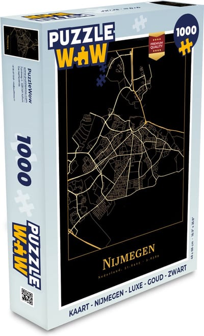 Puzzel Kaart - Nijmegen - Luxe - Goud - Zwart - Legpuzzel - Puzzel 1000 stukjes volwassenen