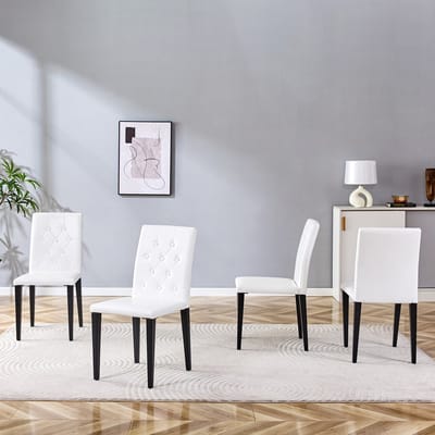 Set van 4 eetkamerstoelen in zwart-wit – ingetogen luxe. De ideale keuze voor Europese eetkamers, met zwarte metalen poten voor veelzijdige combinatiemogelijkheden.