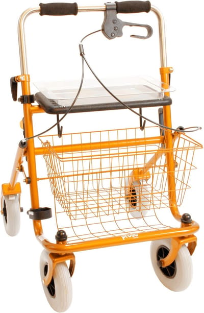 Rollator 43 cm zitbreedte - Premis Provo - Tot 120 kg - In hoogte verstelbaar - Duwbeugel - Met één hand te bedienen - Linkshandig - Metallic Oranje