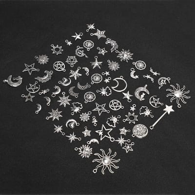 70 stuks Tibetaans Zilver Zon Maan Ster Patroon Hangers Sieraden Maken Accessoire voor DIY Ketting black