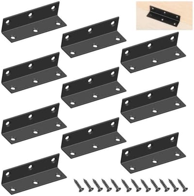 L-Hoekverbindingen 90 Graden Hoekverbinders - Roestvrij Staal, Zwart, 80 x 20 mm - 10 Stuks