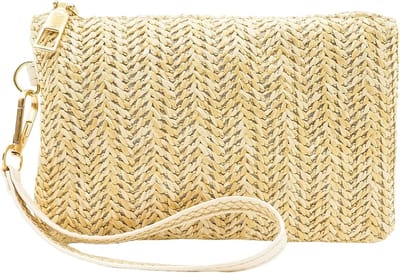 Dailygoods- Strohandtas Lichtgeel - Clutch Dames - Avondtasje - Handtas - Zipper Pocket - Kunstgras Materiaal - 18x11.5x3cm