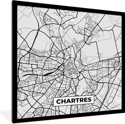Fotolijst incl. Poster - Chartres - Plattegrond - Frankrijk - Kaart - Stadskaart - 40x40 cm - Posterlijst