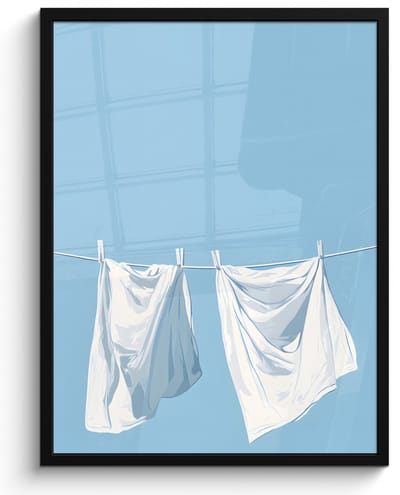 Poster in lijst - Fotolijst 50x70 cm - Posters - Lakens - Waslijn - Blauw - Minimalistisch - Posterlijst zwart - Decoratie - Wanddecoratie woonkamer - Muurdecoratie slaapkamer