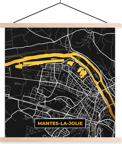 Posterhanger incl. Poster 40x40 cm - Schoolplaat - Stadskaart - Frankrijk - Plattegrond - Mantes-la-Jolie - Kaart - Textielposter - Blanke latten - Stadskaart