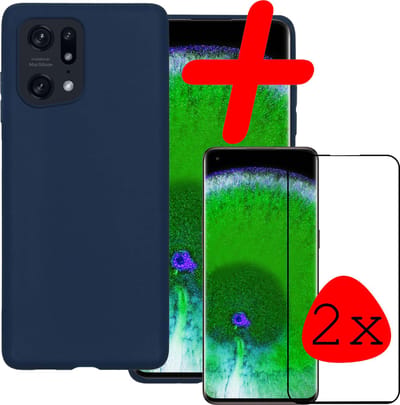 Hoesje Met 2x Screenprotector - Geschikt voor OPPO Find X5 - Sterk & Shockproof - Back Cover - Siliconen Case - Telefoon Hoes - Donkerblauw