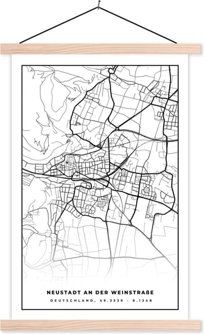 Posterhanger incl. Poster 40x60 cm - Schoolplaat - Neustadt an der Weinstraße - Stadskaart - Plattegrond - Kaart - Textielposter - Blanke latten - Stadskaart