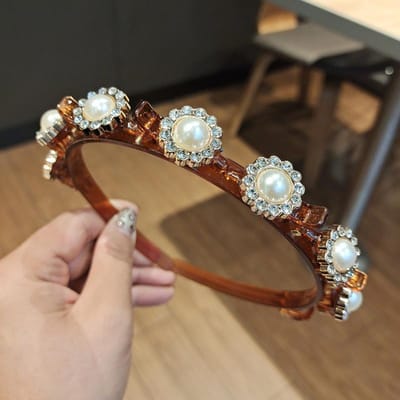 Dubbellaagse banden Clip Haarbanden Mode Plastic Gevlochten Hoofdband Punk Nieuw Breisel Dames Hoofddeksel Haaraccessoires Parel brown