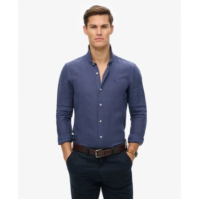 Superdry - Linnen Vacation overhemd met borduursel - Heren - Lange mouwen shirts