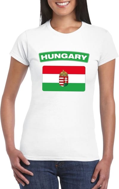 Vlag Hongarije t-shirt - wit - met vlag van het land print - voor dames - korte mouwen - supporters S