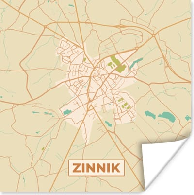 Poster Plattegrond - Kaart - Zinnik - Stadskaart - Vintage - 100x100 cm XXL