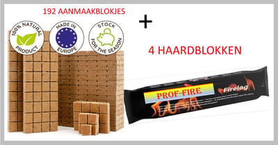 Prof-Fire - Aanmaakblokjes 192 Stuks + 4 Haardblokken - Economisch - Geurvrij - Grote warmte (Samba Kwaliteit)